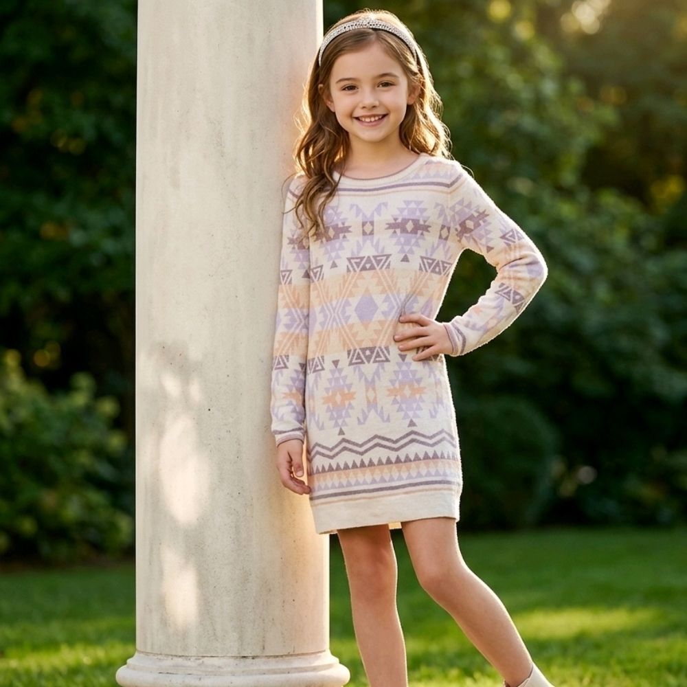 Gap Sweater Dress Girls 12 Pullover Long Sleeve Kids Cute Winter Tan Tribal Knit